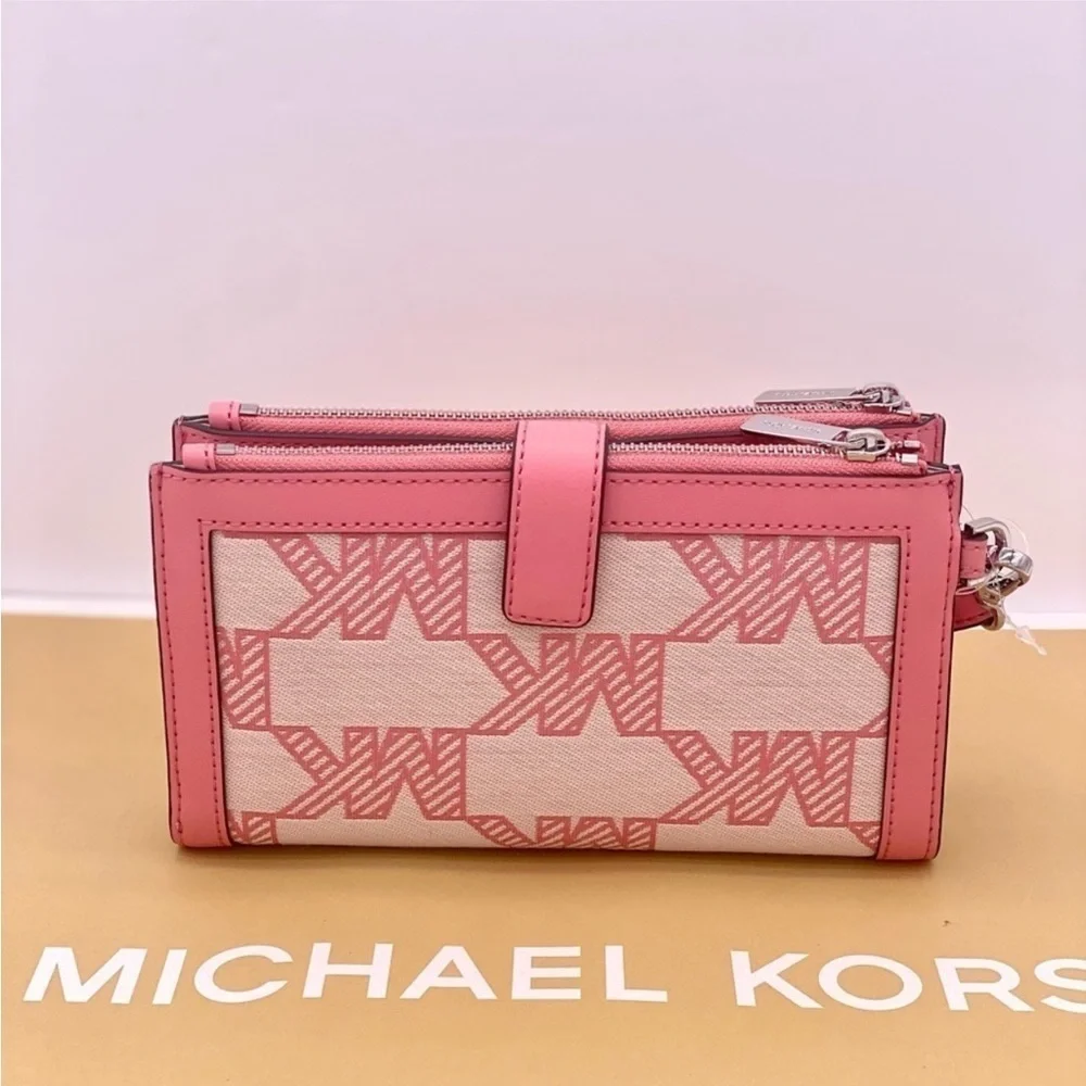 Michael Kors DoubleZip Wristlet Wallet Tea Rose